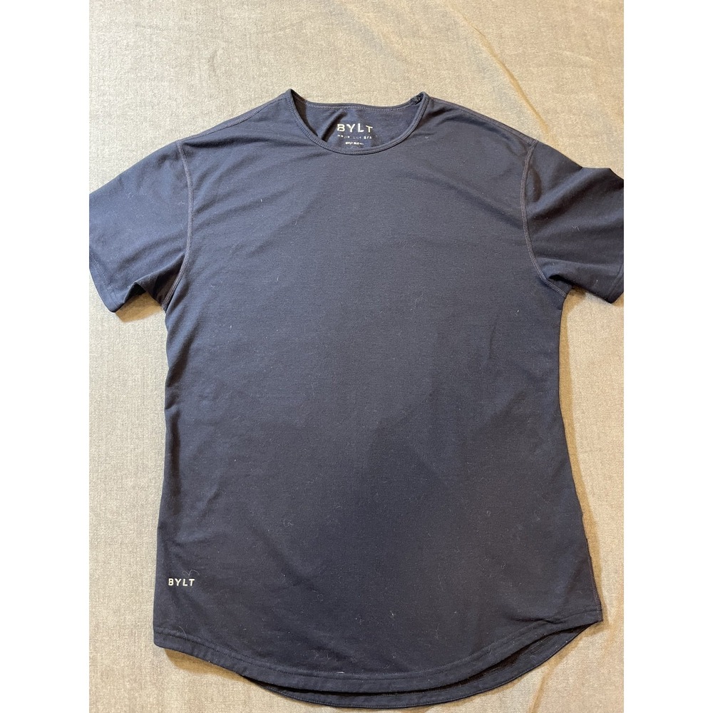 BYLT Premium Basics Lux T-Shirt Mens L Blue Sand Drop Cut Athletic Stretch Tee